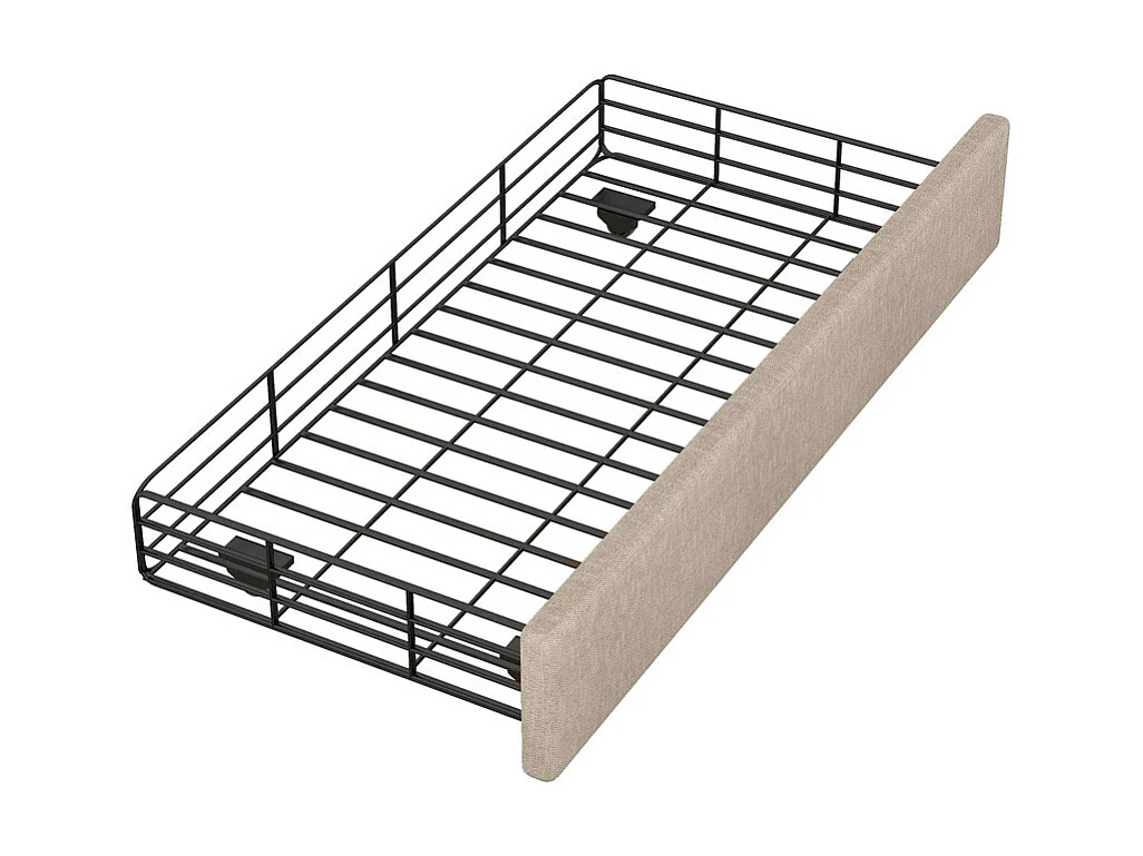 Gestoffeerd bed in linnenstof met 2 lades - 90x200cm - hoofdeinde versierd met klinknagels - Taupe