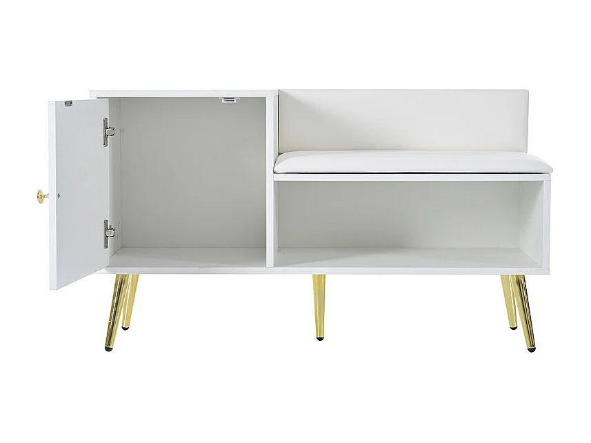 Schuhschrank – mit Bank und 2 Fächern – mit Griffen und Metallfüßen – moderner Stil – Weiß