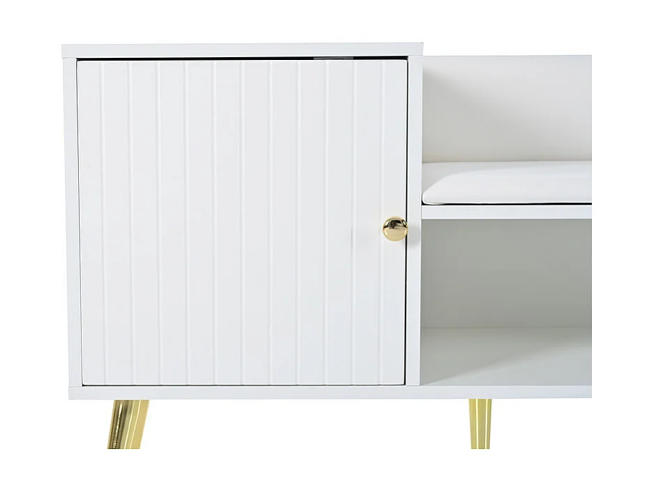 Schuhschrank – mit Bank und 2 Fächern – mit Griffen und Metallfüßen – moderner Stil – Weiß