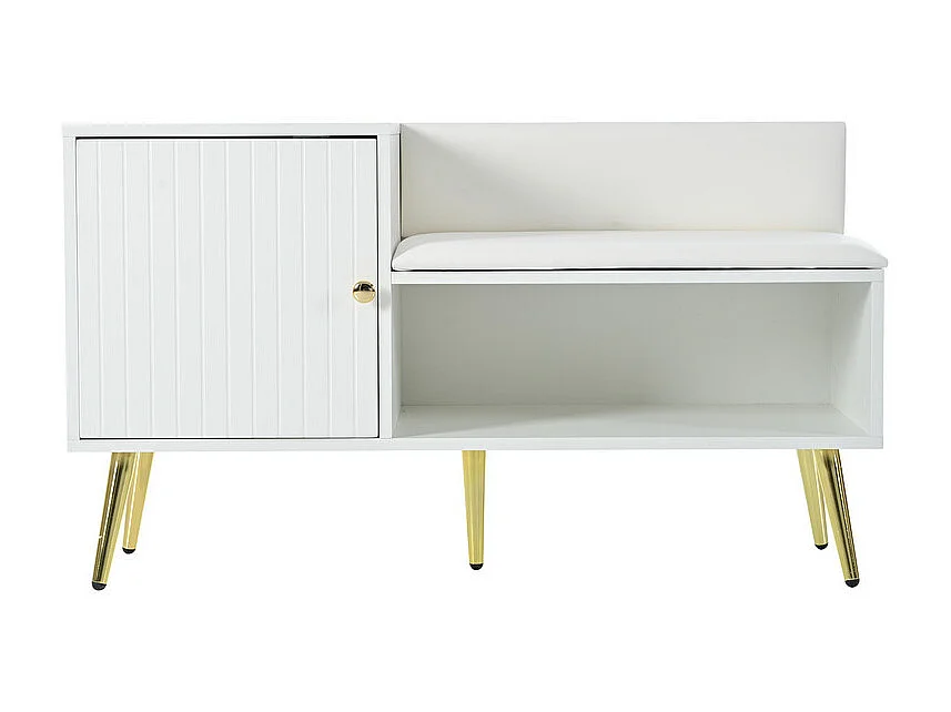 Schuhschrank – mit Bank und 2 Fächern – mit Griffen und Metallfüßen – moderner Stil – Weiß