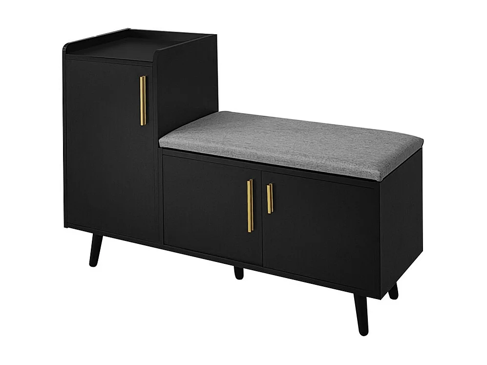 Meuble à chaussures - avec banquette et 2 compartiments - avec poignées et pieds en métal - style moderne - Noir