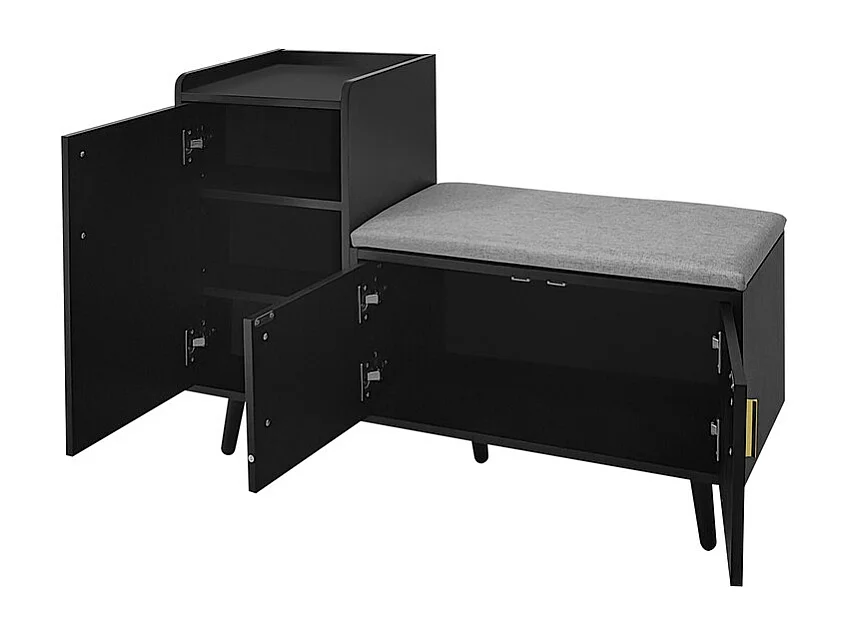 Meuble à chaussures - avec banquette et 2 compartiments - avec poignées et pieds en métal - style moderne - Noir