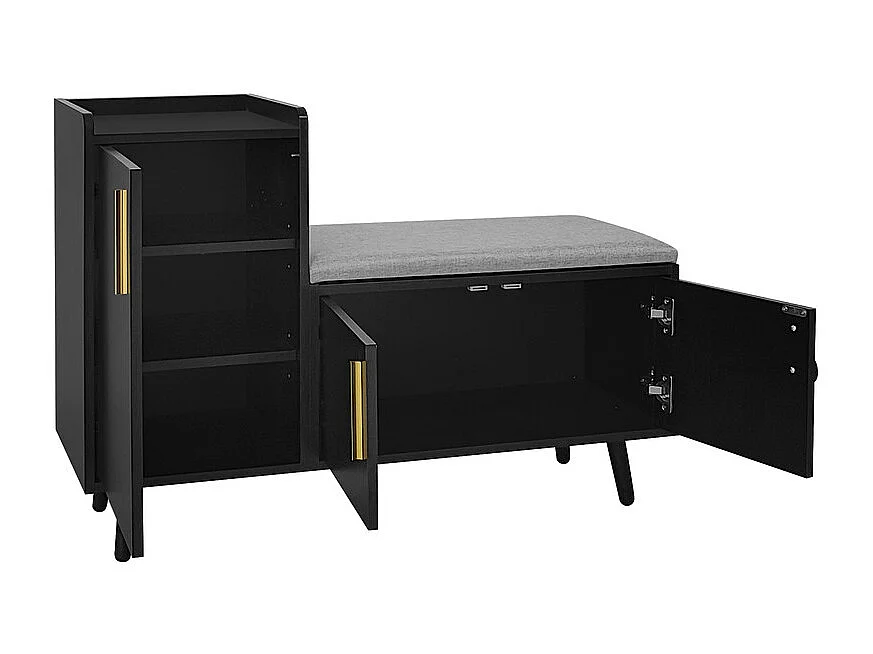 Meuble à chaussures - avec banquette et 2 compartiments - avec poignées et pieds en métal - style moderne - Noir