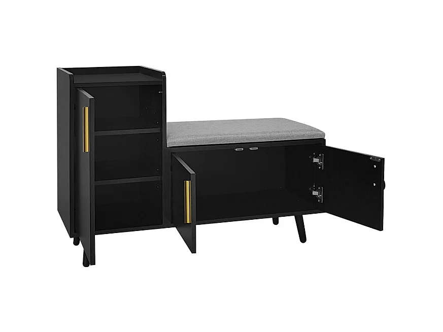 Schoenenkast - met bankje en 3 deuren - Zwart