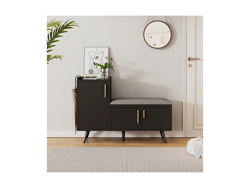 Schoenenkast - met bankje en 3 deuren - Zwart