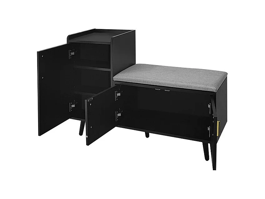 Schoenenkast - met bankje en 3 deuren - Zwart