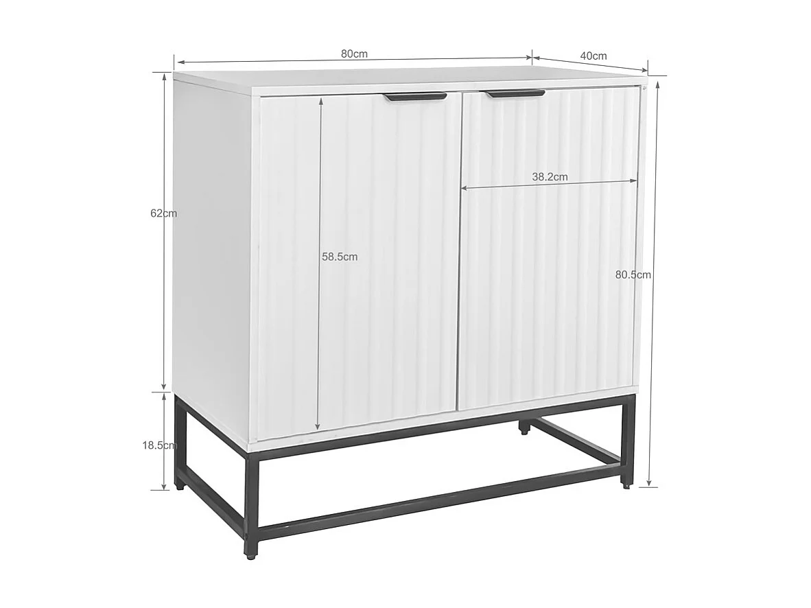 Aparador bajo - Estilo escandinavo - 2 puertas decorativas con vetas verticales - Blanco