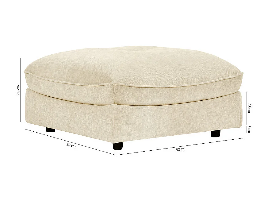 Pouf pour canapé modulable en tissu doux écru et passepoil - CHARLES