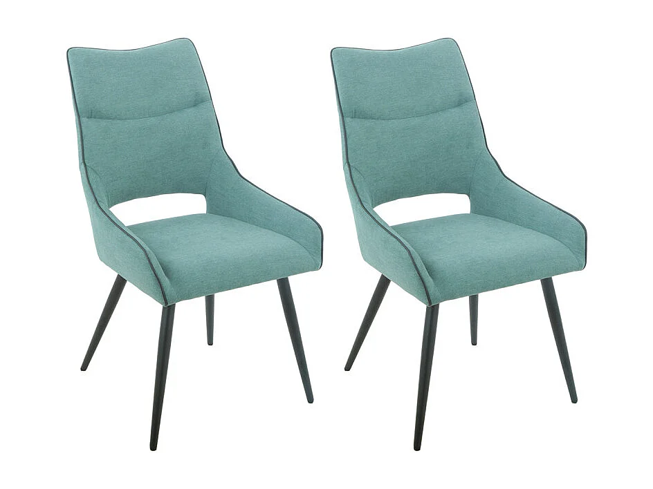 Lot de 2 chaises en lin bleu lagon et pieds métal noir - ANAIS 2