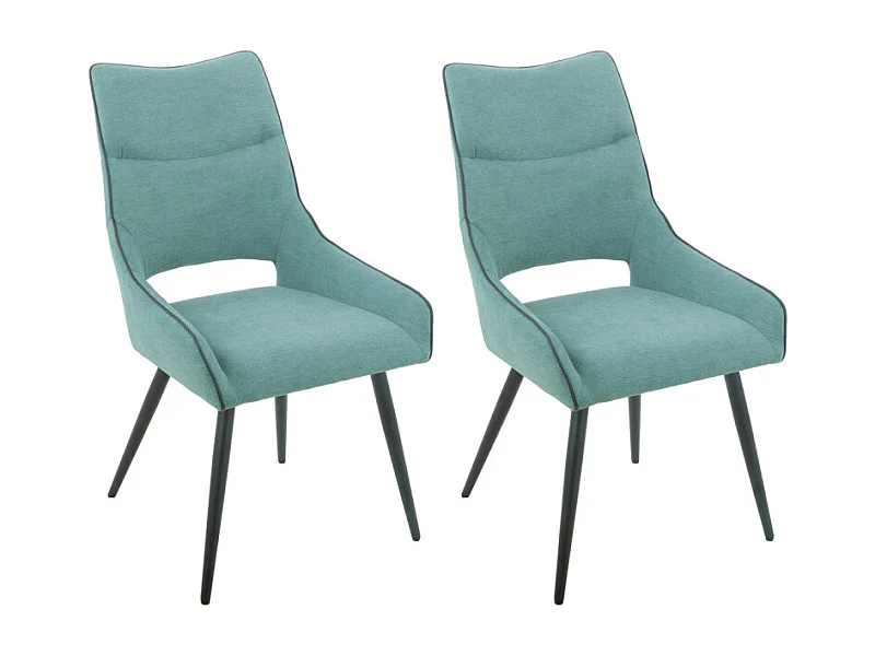 Lot de 2 chaises en lin bleu lagon et pieds métal noir - ANAIS 2