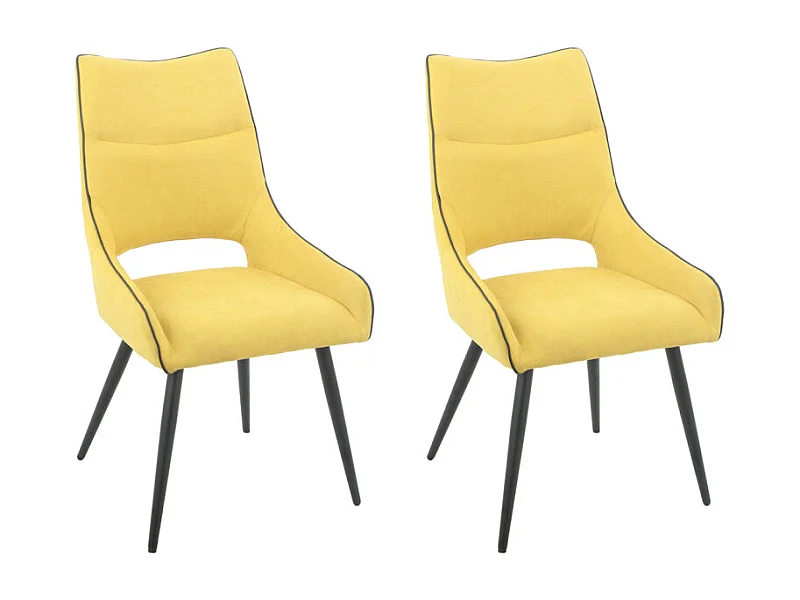 Lot de 2 chaises en lin jaune avec passepoil et pieds métal - ANAIS 2