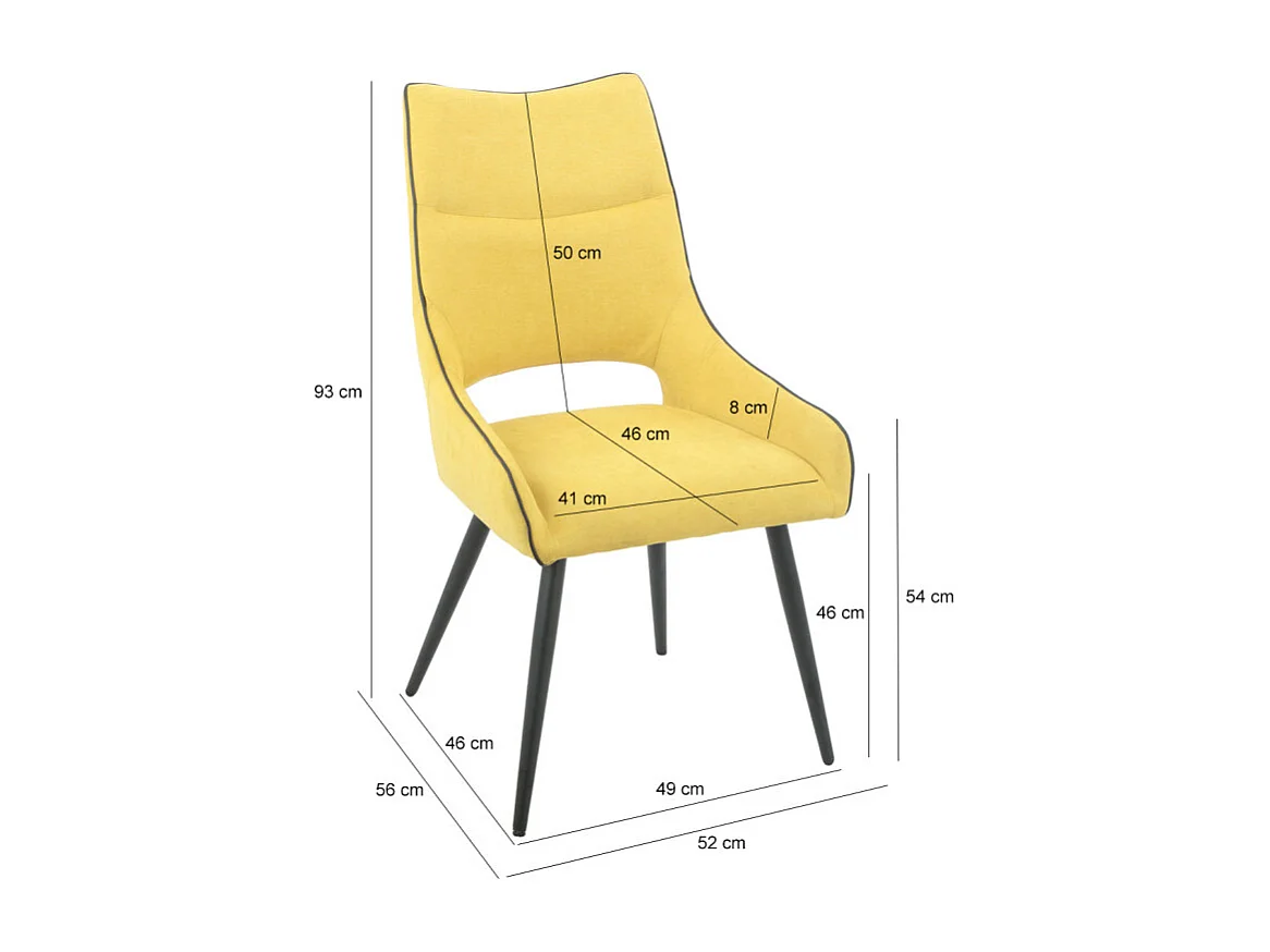 Lot de 2 chaises en lin jaune avec passepoil et pieds métal - ANAIS 2