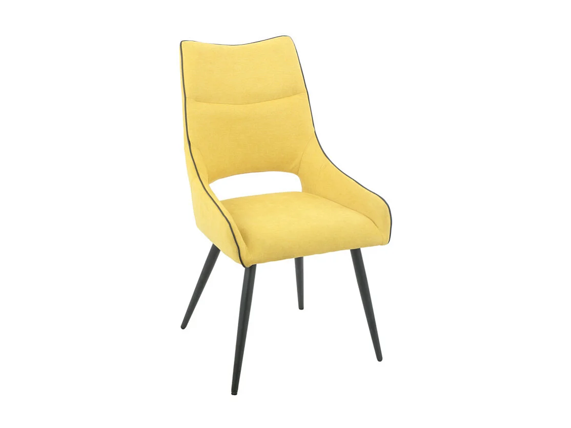 Lot de 2 chaises en lin jaune avec passepoil et pieds métal - ANAIS 2