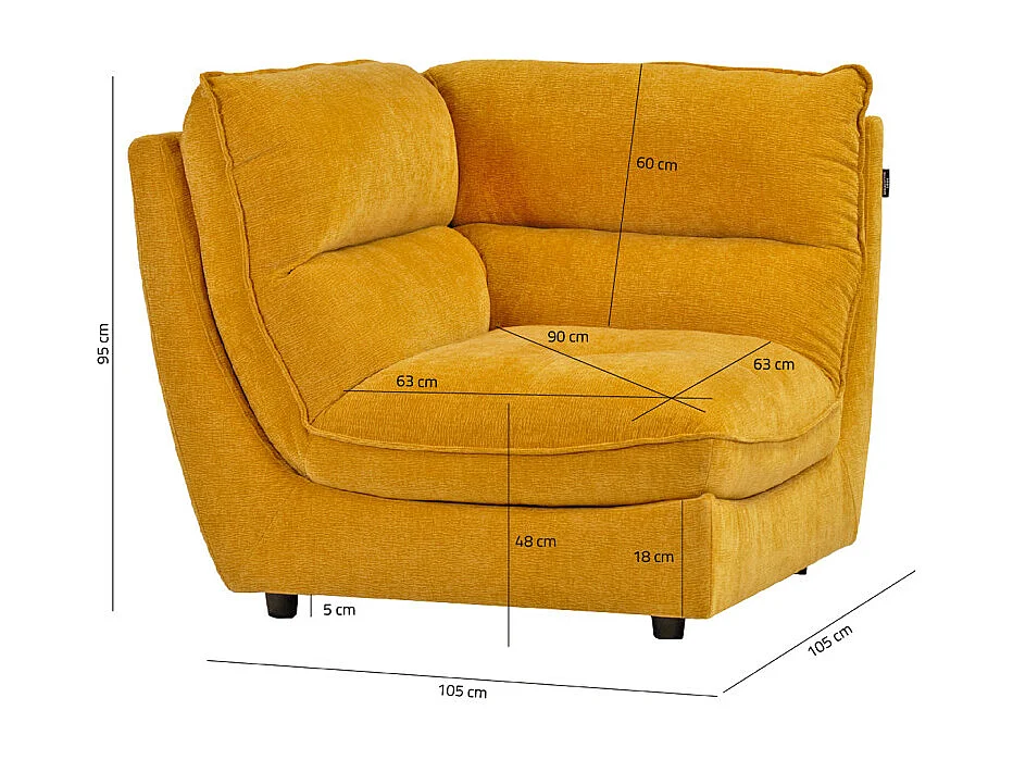 Angle pour canapé modulable en tissu doux jaune et passepoil - CHARLES