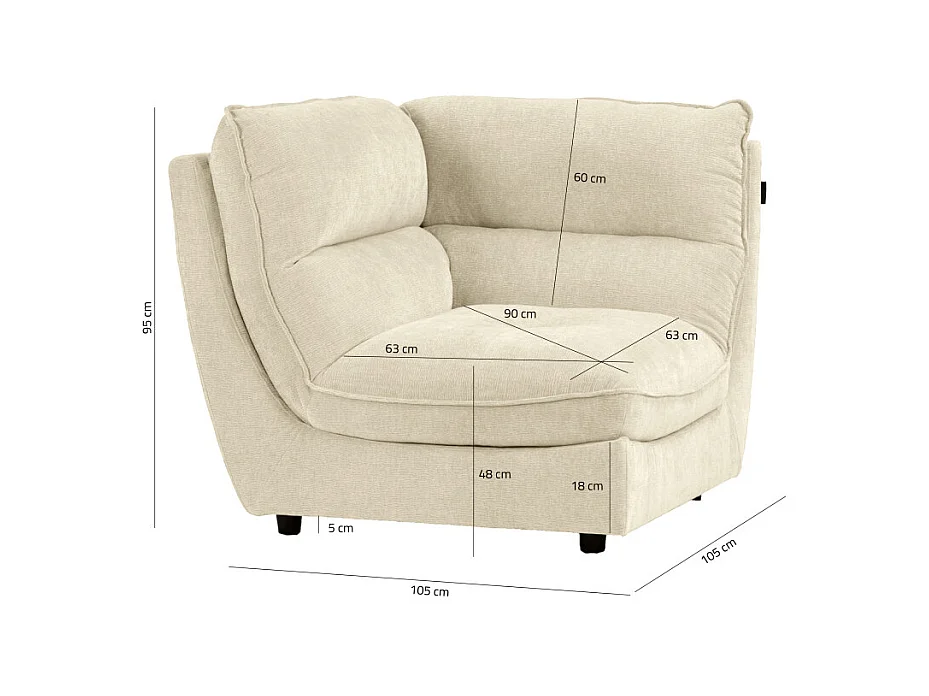 Angle pour canapé modulable en tissu doux écru et passepoil - CHARLES