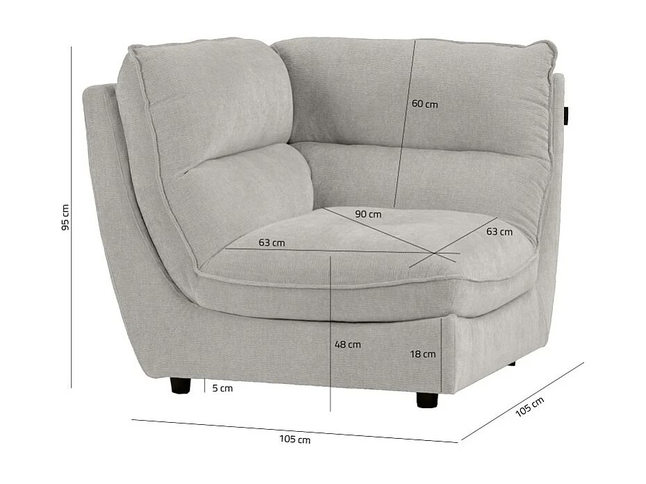 Angle pour canapé modulable en tissu doux gris clair - CHARLES