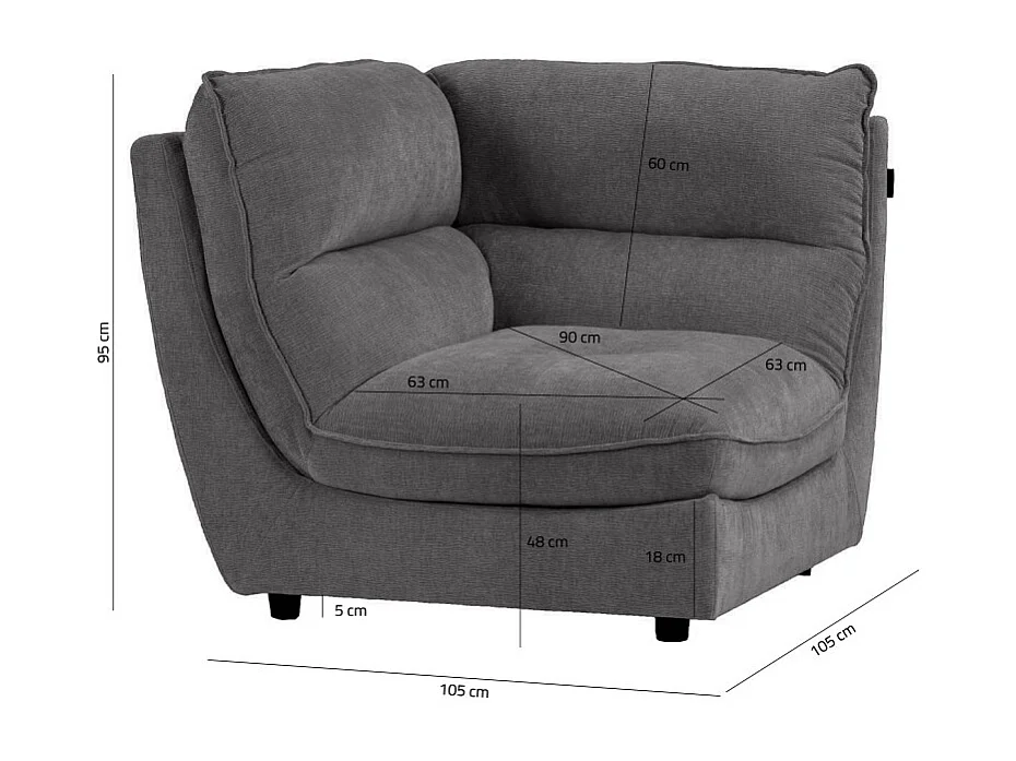 Angle pour canapé modulable en tissu doux gris foncé - CHARLES
