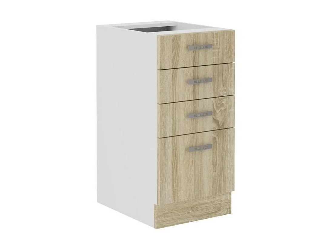 Meuble bas SARA - 4 Tiroirs - Décor chene sonoma - L40xP48xH82 cm - Plan de travail non inclus - Fabriqué en Pologne
