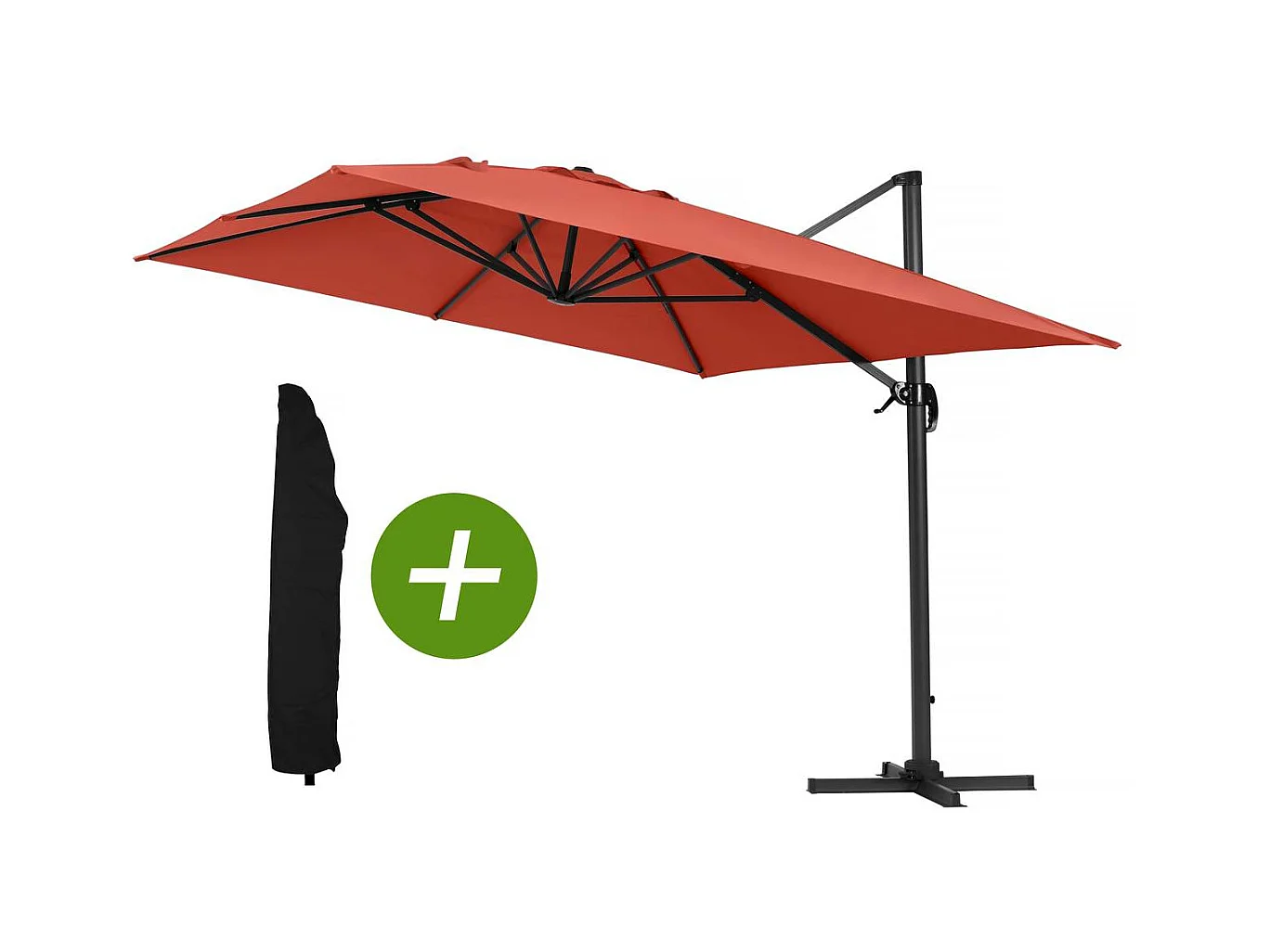 Ampelschirm aus Alu "Sun 4" - Rechteckig- 3 x 4 m - Rot + Schutzhülle