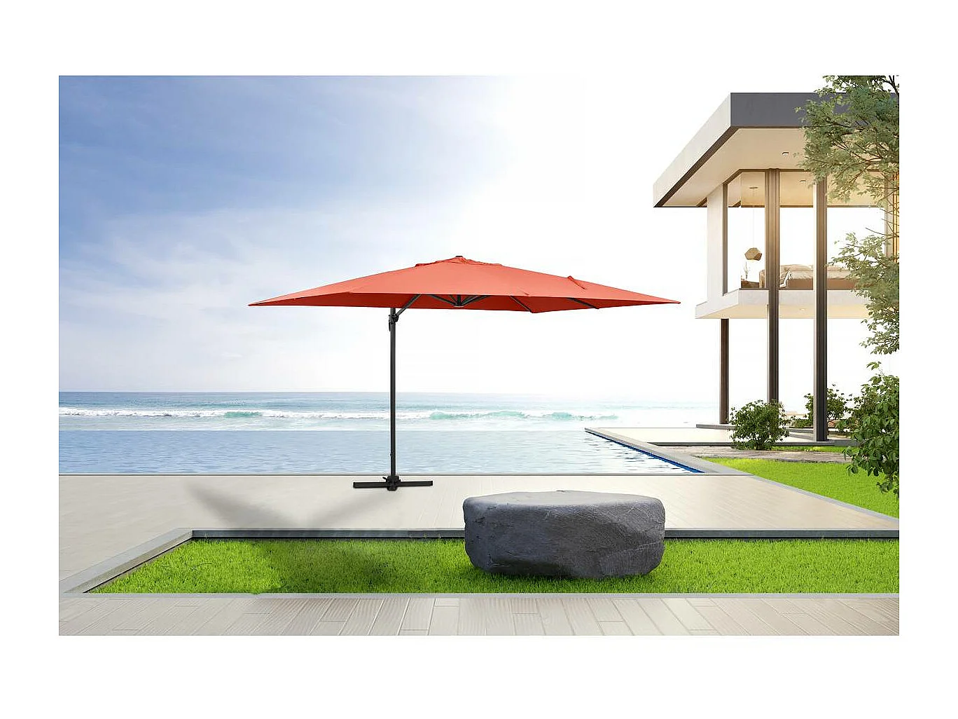 Parasol Lateral de jardín Alu "Sun 4" – Rectangular – 3 x 4 m – Rojo + funda protectora
