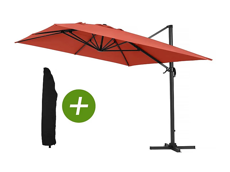 Parasol Lateral de jardín Alu "Sun 4" – Rectangular – 3 x 4 m – Rojo + funda protectora