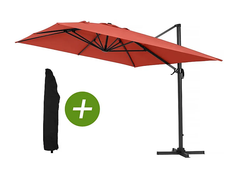 Parasol Lateral de jardín Alu "Sun 4" – Rectangular – 3 x 4 m – Rojo + funda protectora