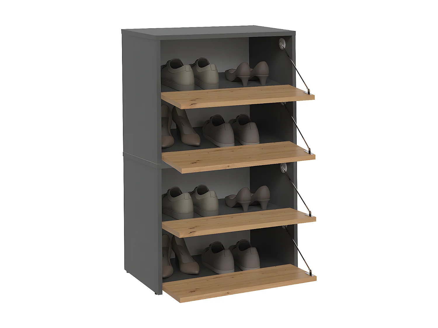 CDF Schuhschrank Modo X2 | Farbe: Anthrazit - Eiche Artisan | Ideal für Vorzimmer, Flur, Büro | Schuhaufbewahrung | Schuhregale | modern | offene Einlegenböden