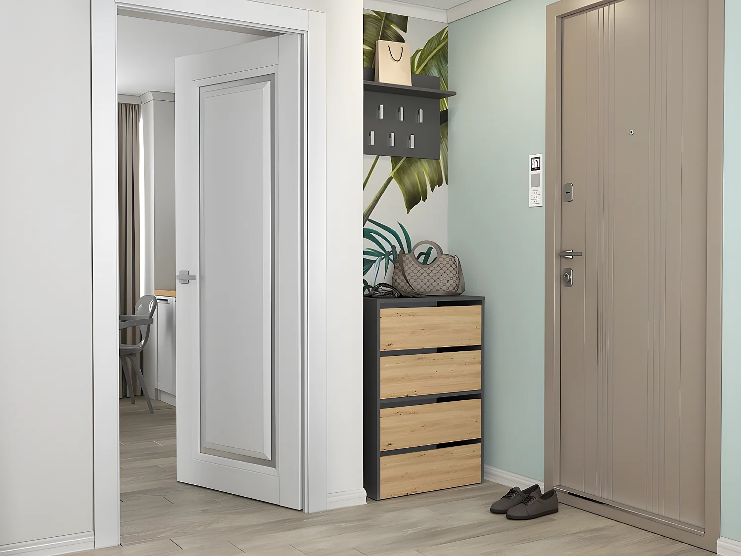 CDF Schuhschrank Modo X2 | Farbe: Anthrazit - Eiche Artisan | Ideal für Vorzimmer, Flur, Büro | Schuhaufbewahrung | Schuhregale | modern | offene Einlegenböden