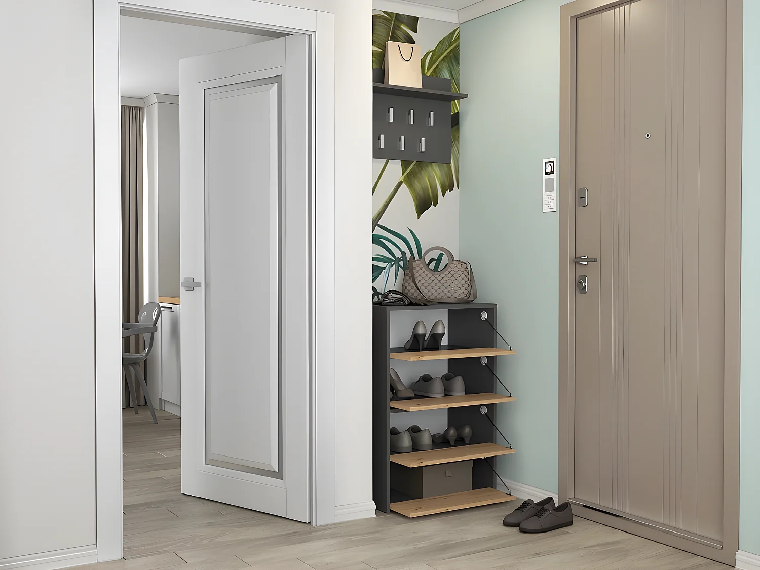 CDF Schuhschrank Modo X2 | Farbe: Anthrazit - Eiche Artisan | Ideal für Vorzimmer, Flur, Büro | Schuhaufbewahrung | Schuhregale | modern | offene Einlegenböden