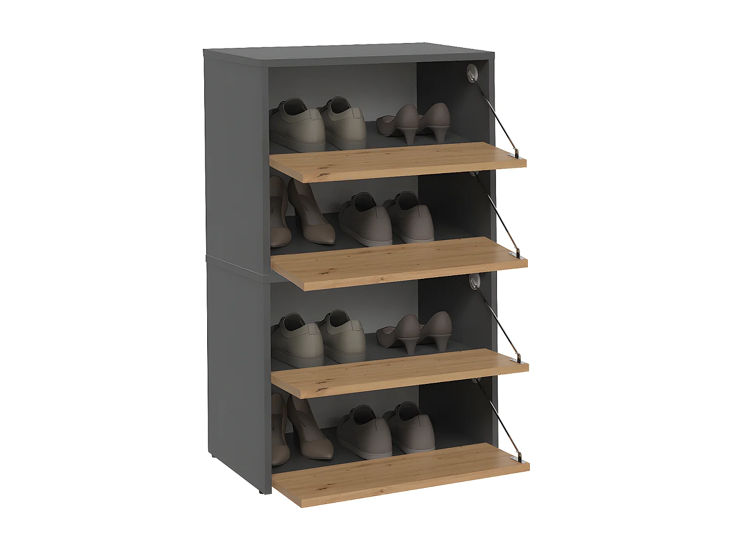 CDF Schuhschrank Modo X2 | Farbe: Anthrazit - Eiche Artisan | Ideal für Vorzimmer, Flur, Büro | Schuhaufbewahrung | Schuhregale | modern | offene Einlegenböden