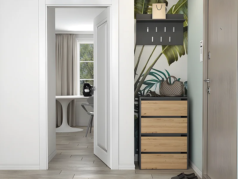 CDF Schuhschrank Modo X2 | Farbe: Anthrazit - Eiche Artisan | Ideal für Vorzimmer, Flur, Büro | Schuhaufbewahrung | Schuhregale | modern | offene Einlegenböden