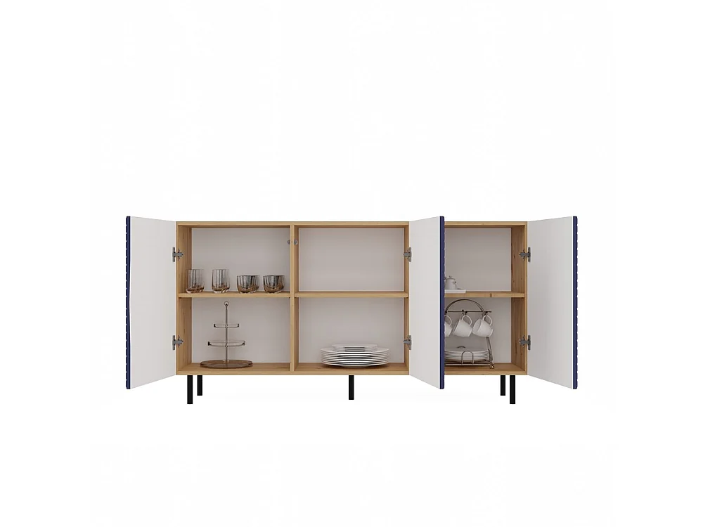 CAMI - Buffet style glamour 3 portes - 150x40x78cm - 4 niches de rangement - Façades à lamelles