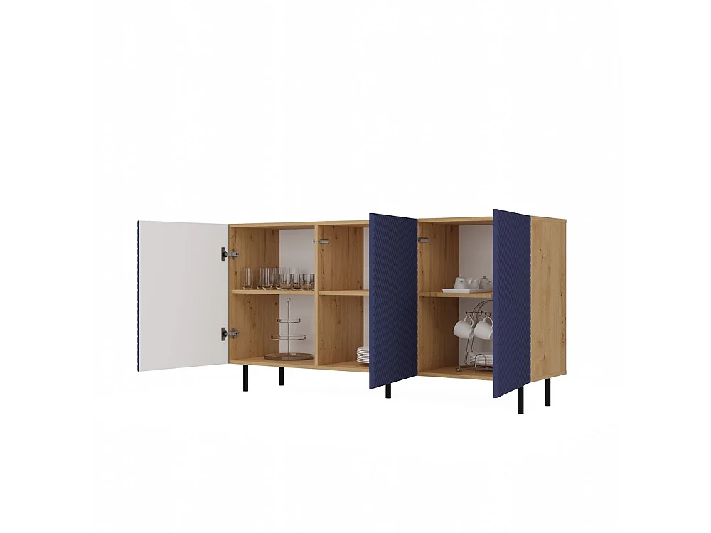 CAMI - Buffet style glamour 3 portes - 150x40x78cm - 4 niches de rangement - Façades à lamelles