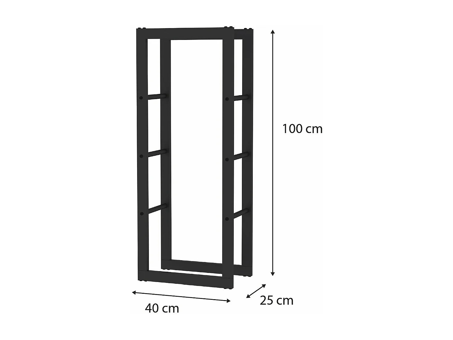 Portalegna da Interni Kekai Rack I 40x25x100 cm con Struttura in Acciaio Zincato, Colore Nero