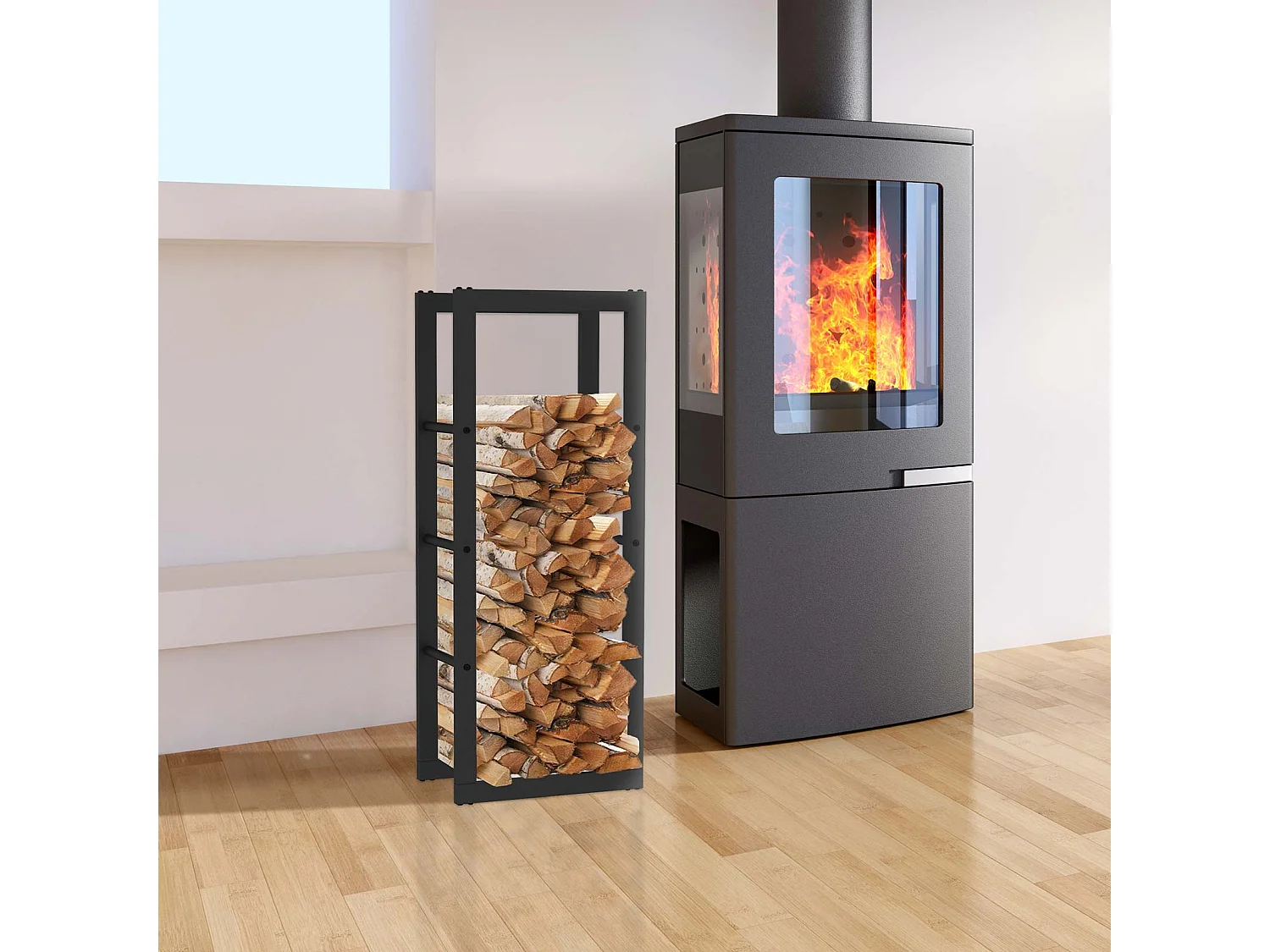 Portalegna da Interni Kekai Rack I 40x25x100 cm con Struttura in Acciaio Zincato, Colore Nero