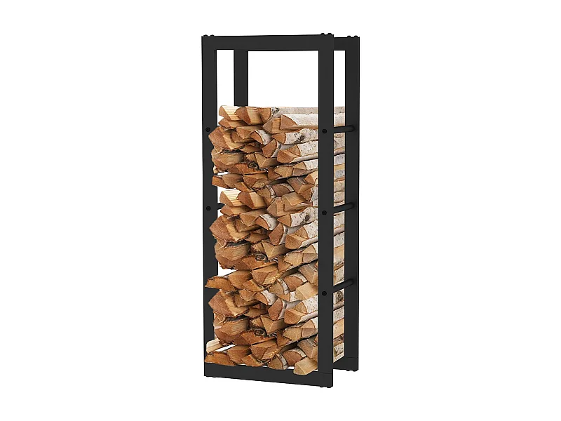 Leñero de Interior Kekai Rack I 40x25x100 cm Almacenaje de Madera con Estructura de Acero Galvanizado, Color Negro