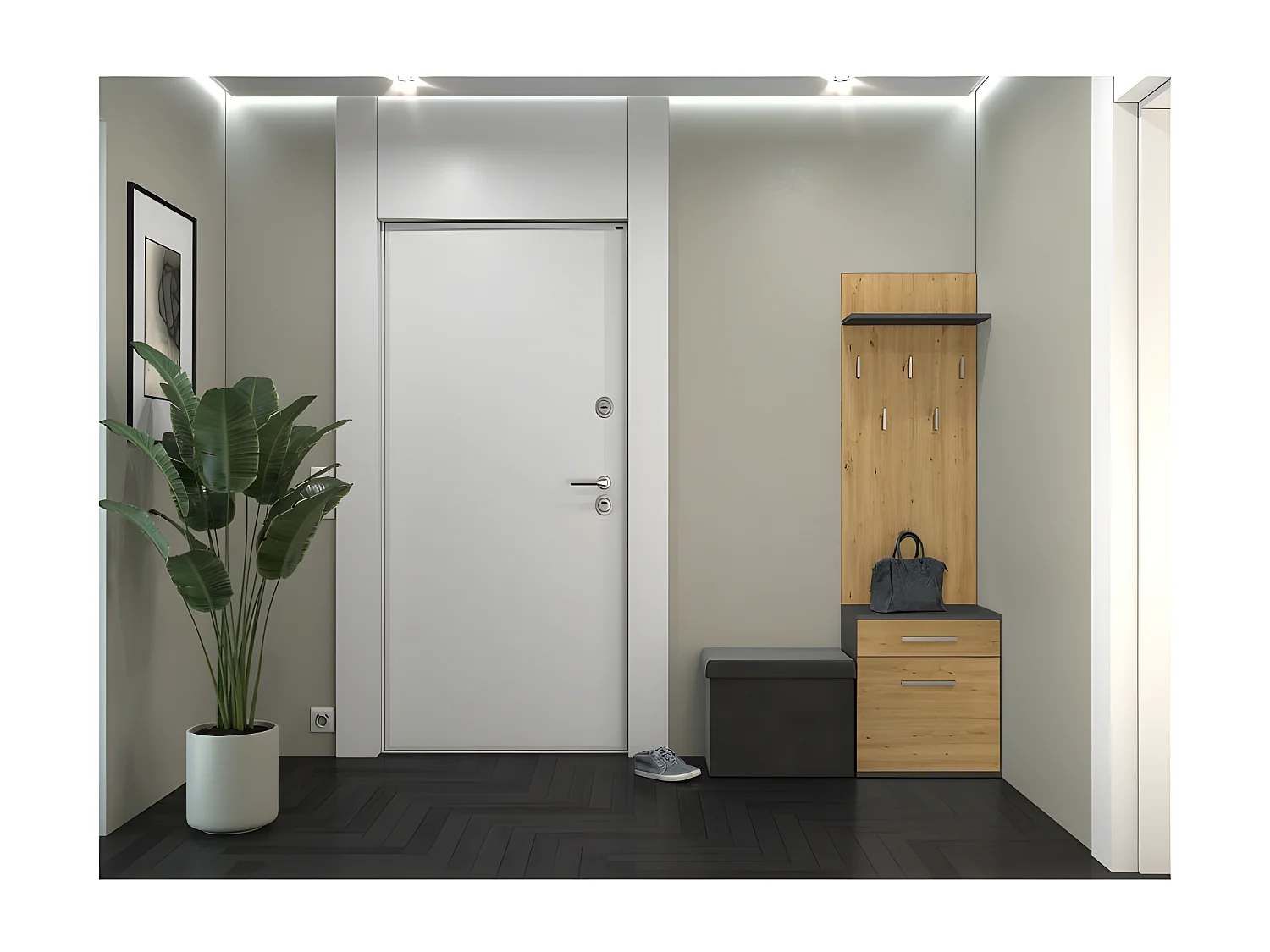 VIONI - Garderobenmöbel für den Eingangsbereich - Wandgarderobe mit Regal - 5 Haken - Schublade + Aufbewahrungsmöbel