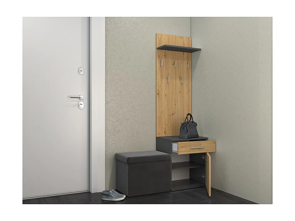 VIONI - Garderobenmöbel für den Eingangsbereich - Wandgarderobe mit Regal - 5 Haken - Schublade + Aufbewahrungsmöbel