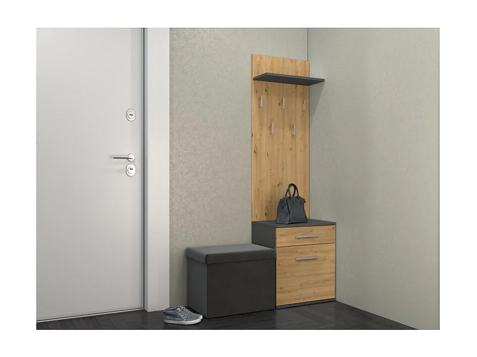 VIONI - Garderobenmöbel für den Eingangsbereich - Wandgarderobe mit Regal - 5 Haken - Schublade + Aufbewahrungsmöbel