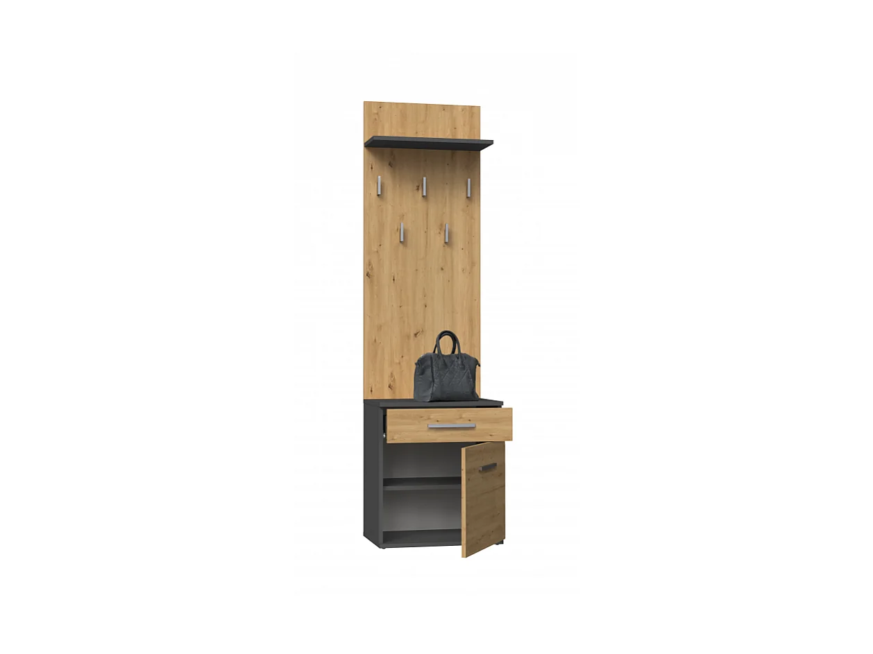 VIONI - Garderobenmöbel für den Eingangsbereich - Wandgarderobe mit Regal - 5 Haken - Schublade + Aufbewahrungsmöbel