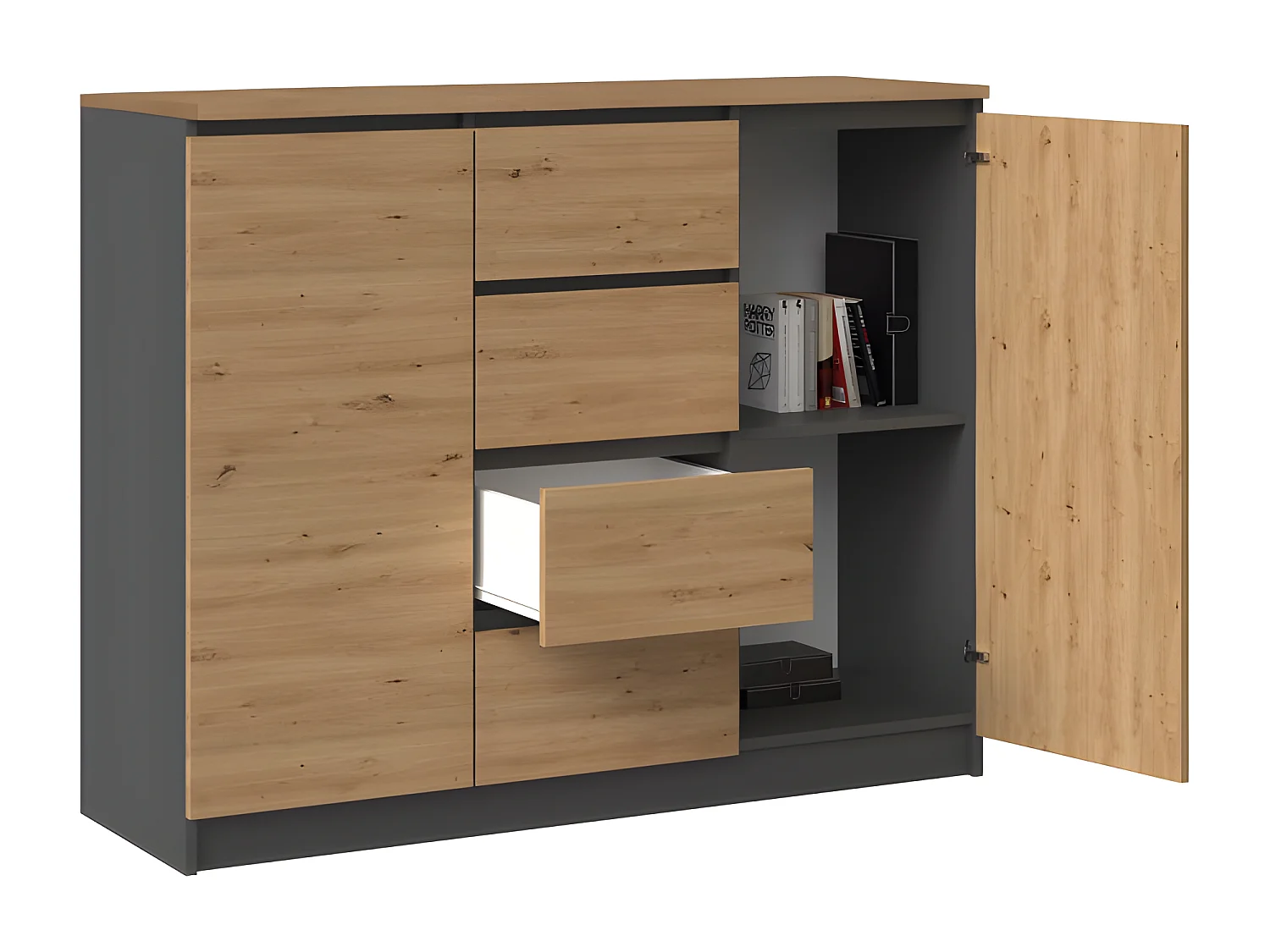 PARME 120 - Kommode, 2 Türen + 4 Schubladen - Maße 97x120x40 cm - Aufbewahrungsmöbel