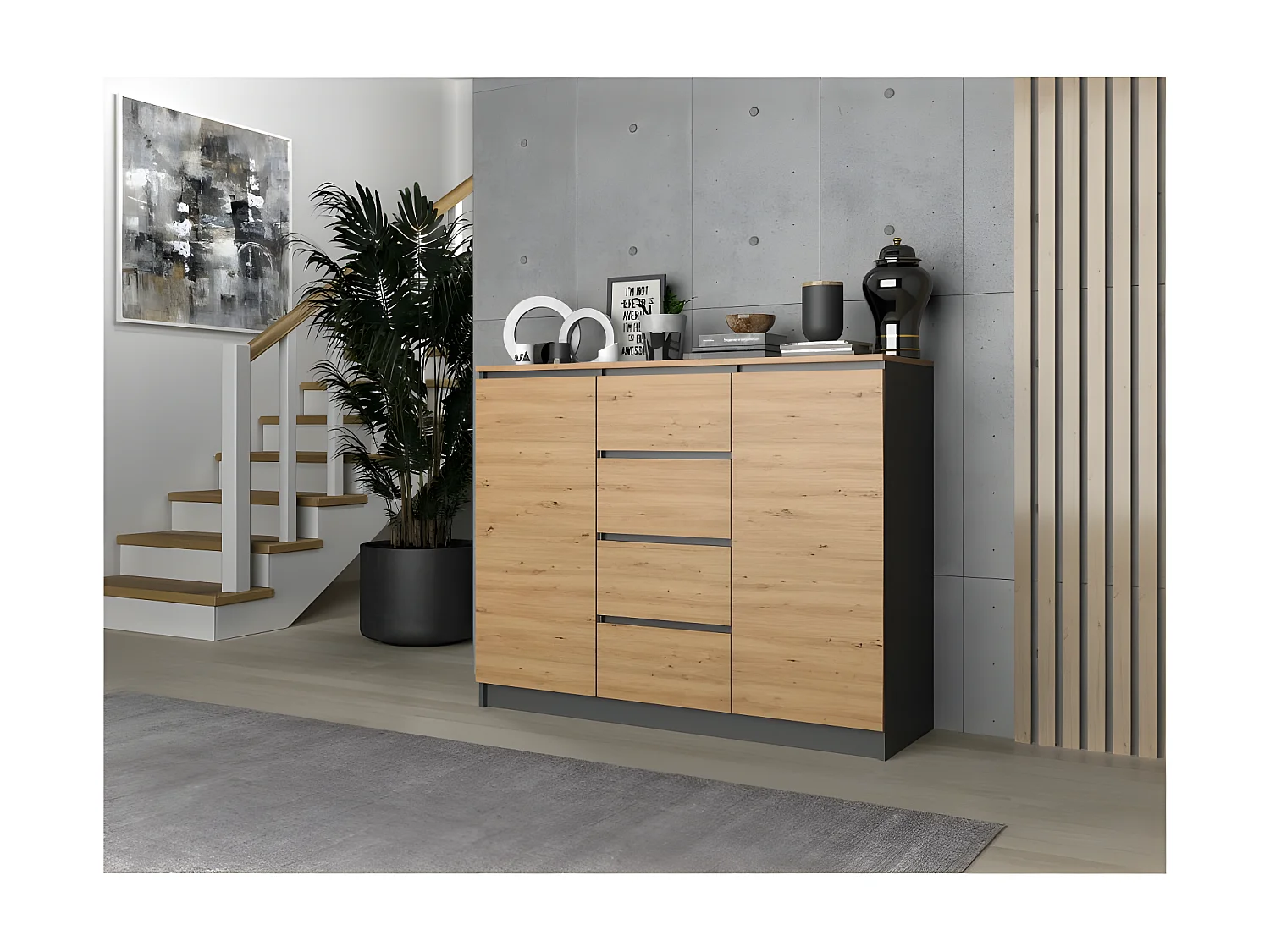 PARME 120 - Commode 2 portes + 4 tiroirs - Dimensions 97x120x40 cm - Meuble de rangement