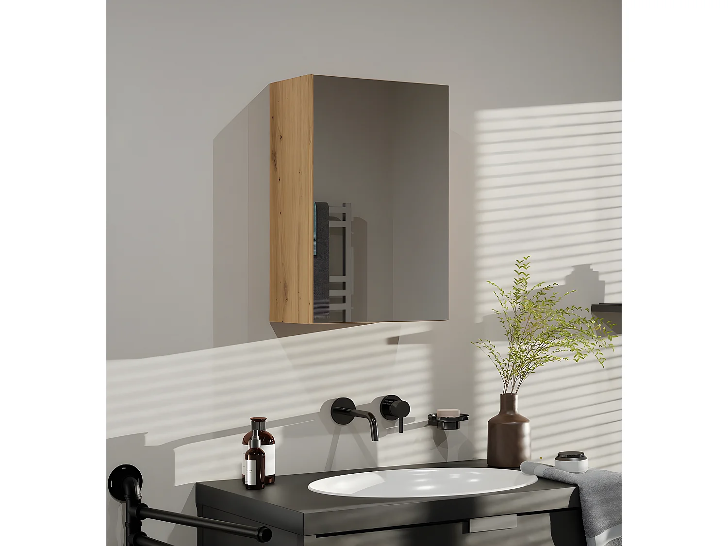 TONNI - Armoire de toilette murale 1 porte - Meuble SDB avec miroir - Dimensions 40x22x60 cm - Rangement Salle de bain