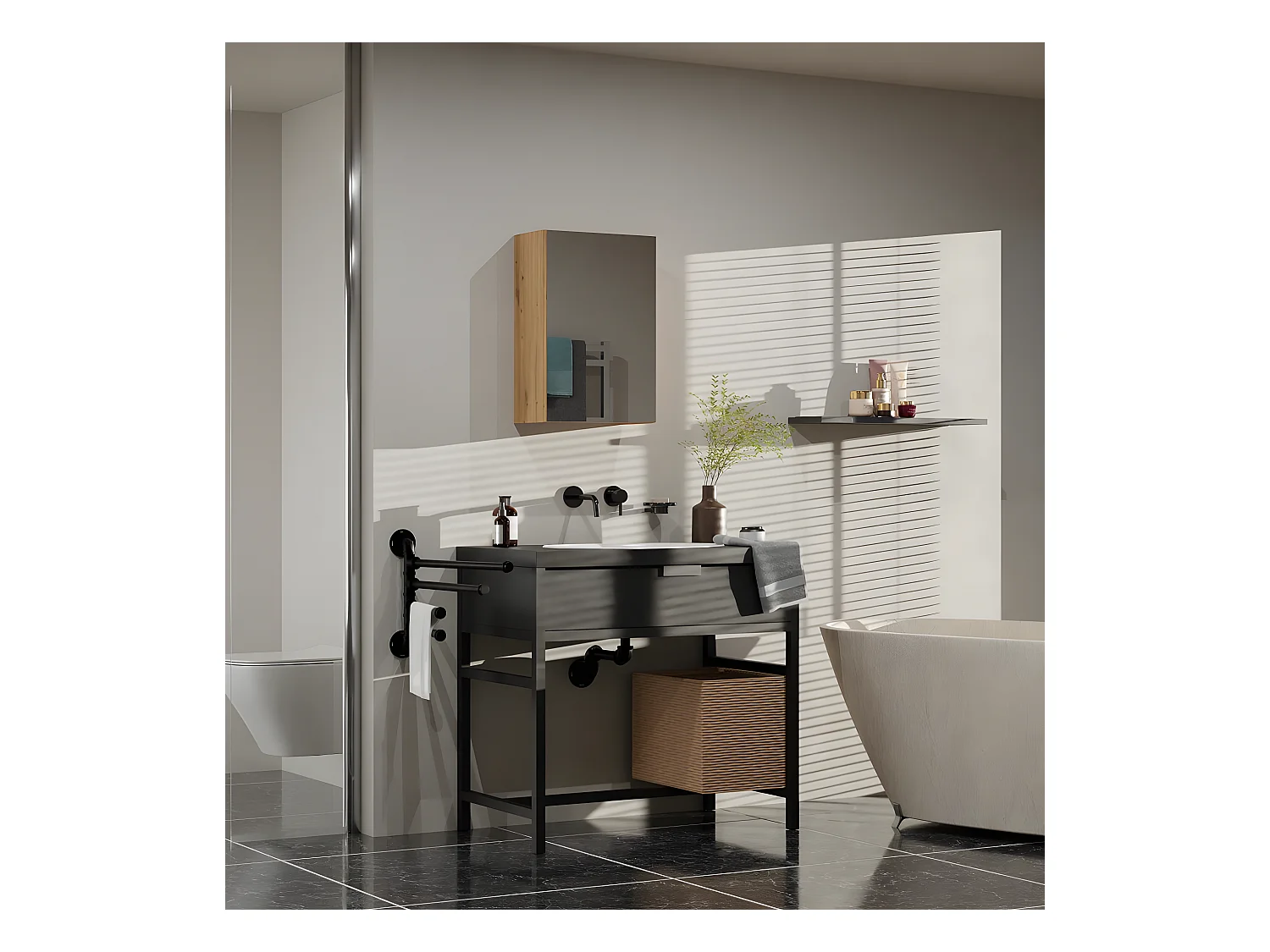 TONNI - Armoire de toilette murale 1 porte - Meuble SDB avec miroir - Dimensions 40x22x60 cm - Rangement Salle de bain