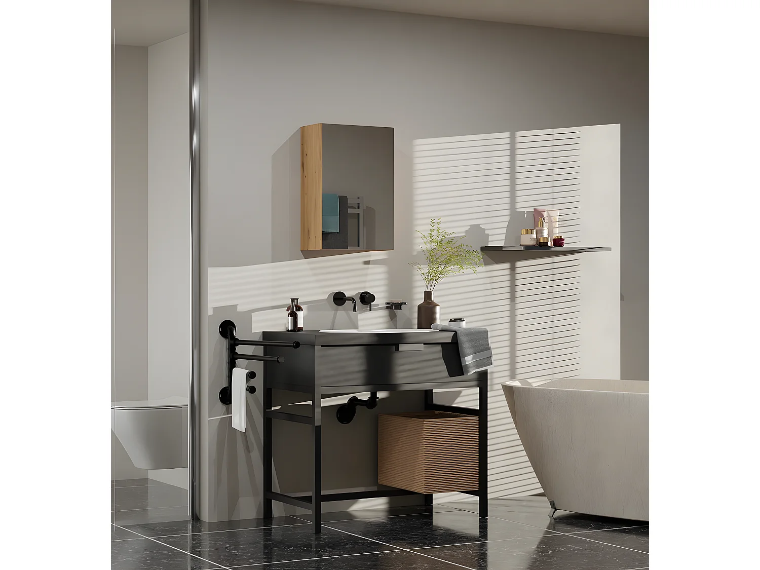 TONNI - Armoire de toilette murale 1 porte - Meuble SDB avec miroir - Dimensions 40x22x60 cm - Rangement Salle de bain