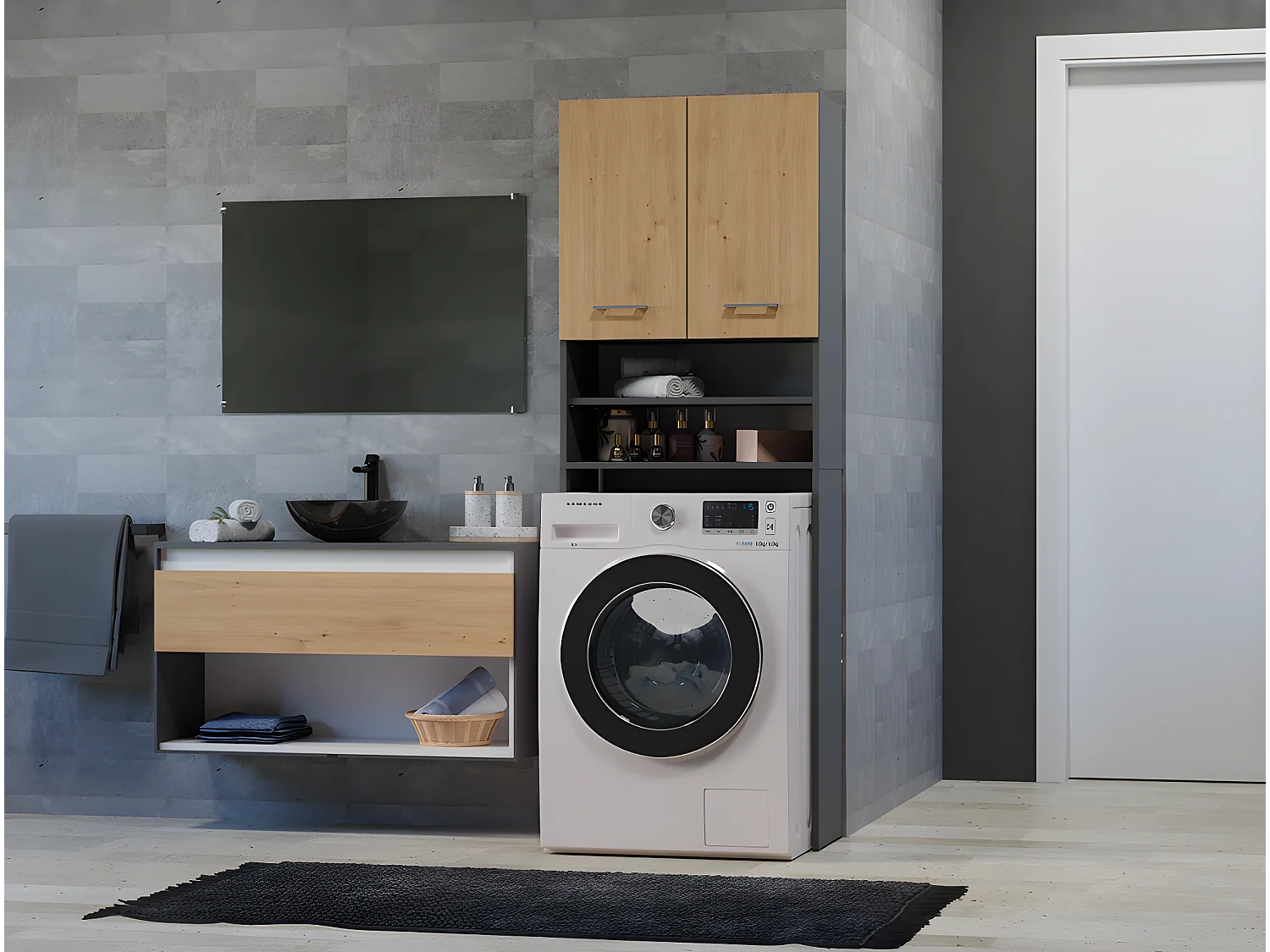 COMO - Meuble pour machine à laver - 183x64x30 - 2 portes + 4 étagères - Meuble SDB