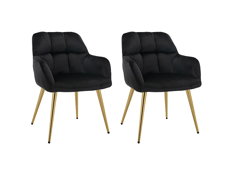 Conjunto de 2 sillas con reposabrazos de terciopelo y metal dorado - Negro - PEGA de Pascal MORABITO