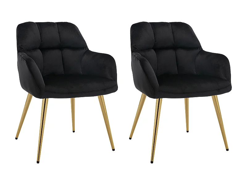 Lot de 2 chaises avec accoudoirs en velours et métal doré - Noir - PEGA de Pascal MORABITO