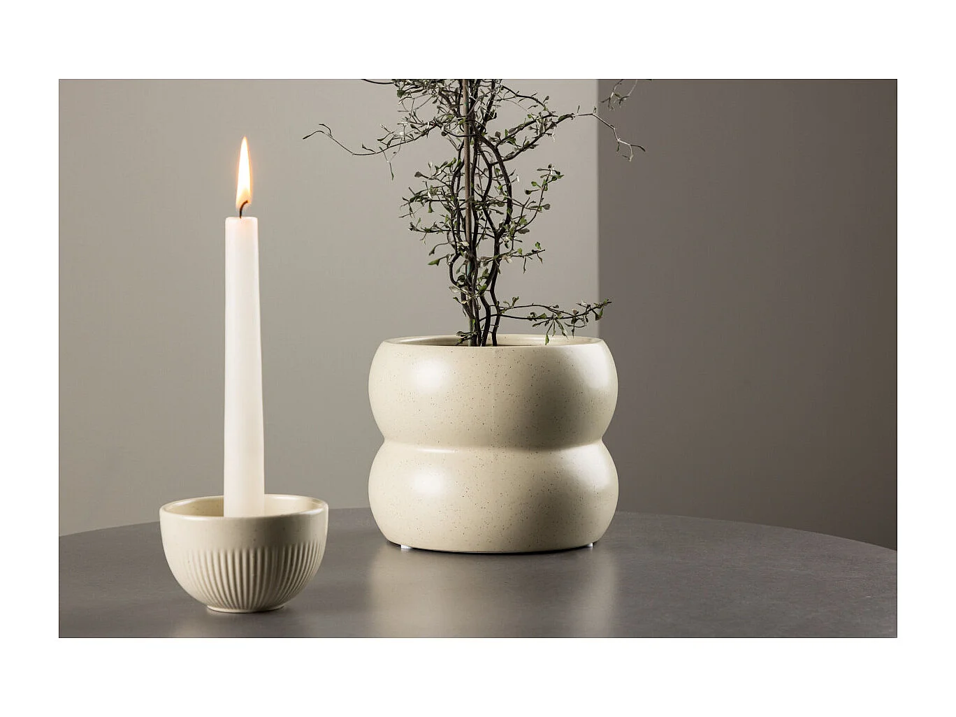 Pot Déco en Céramique "Dapne" 16cm Beige & Noir