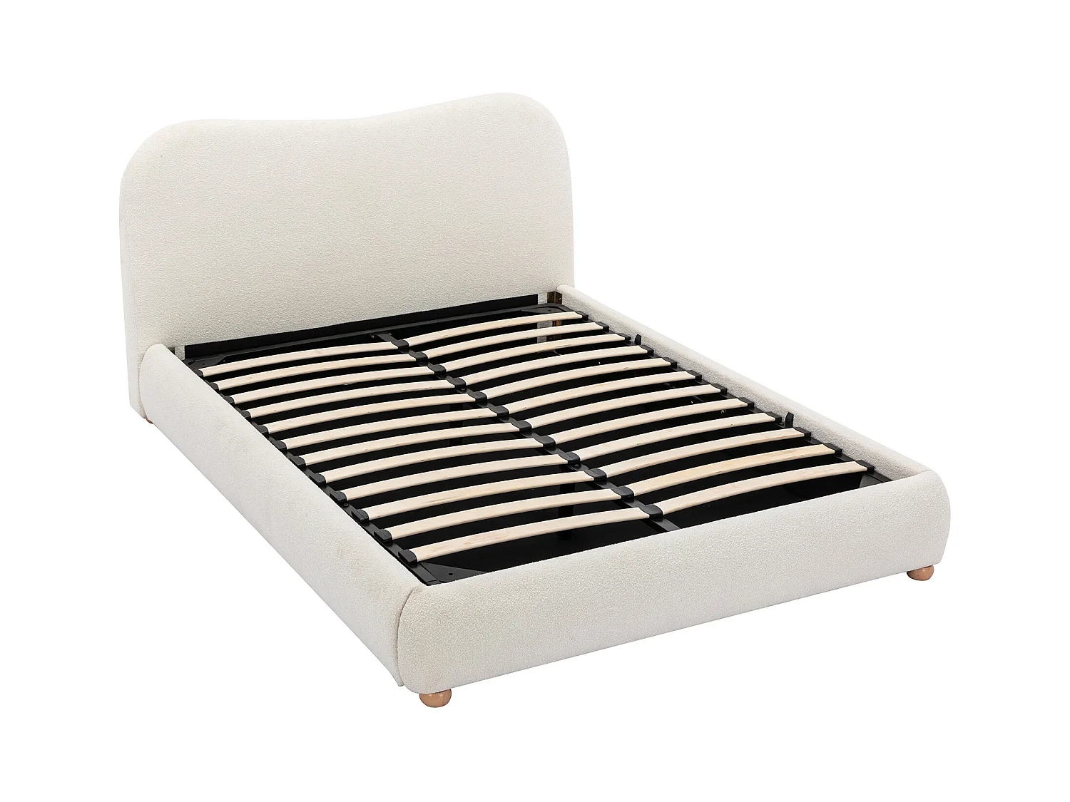 Lit coffre 160 x 200 cm - Tissu bouclette - Blanc + Matelas - VANARI